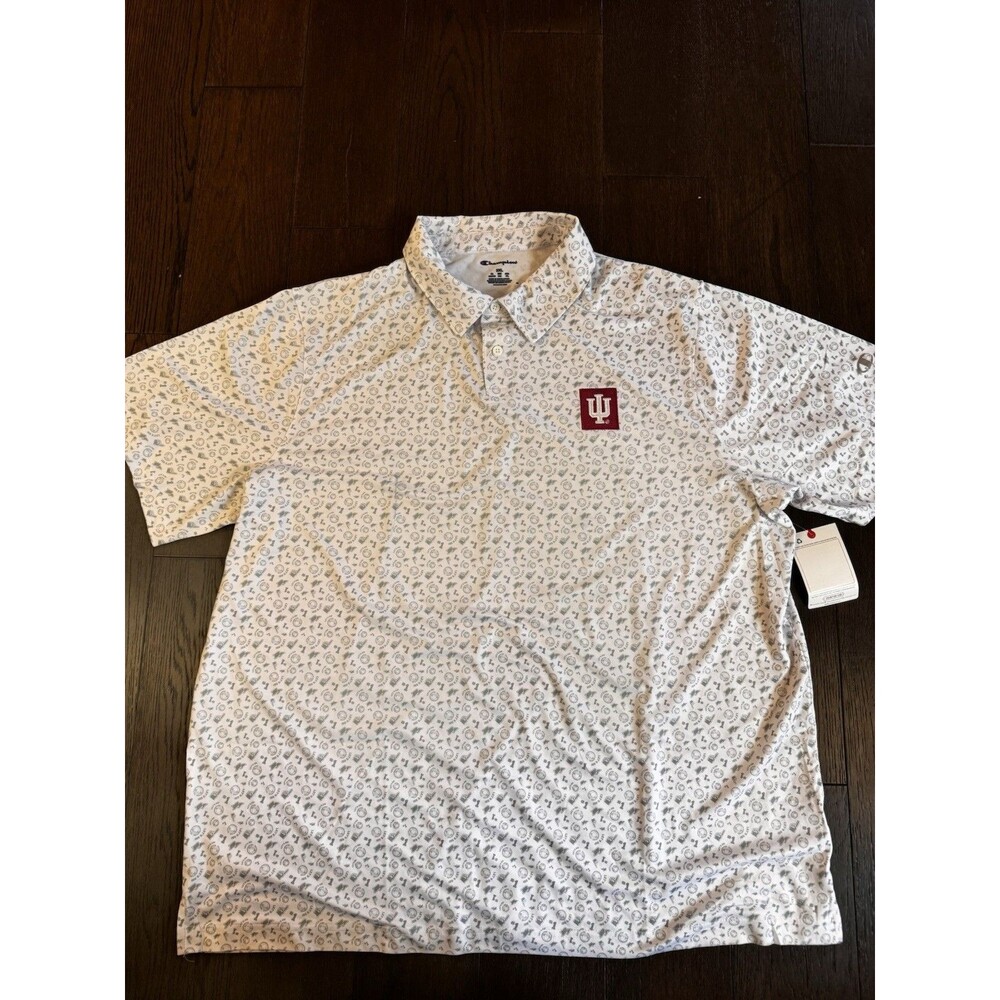 Champion Indiana Hoosiers Polo Shirt Mens 2XL IU All Over Print NWT